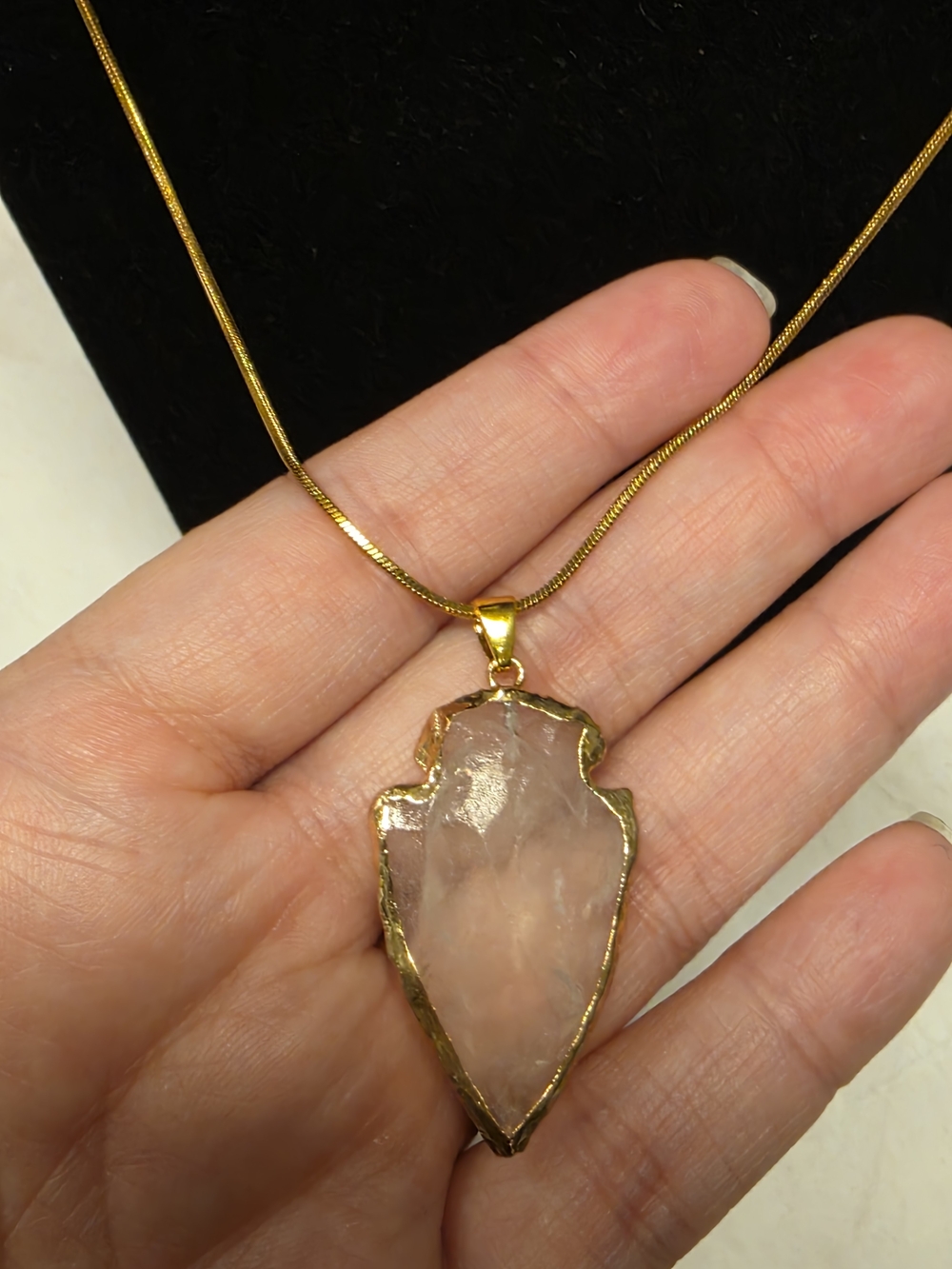Gold Tone Wire-Wrapped Clear Quartz Necklace & Earrings Set - Picture 3 of 8